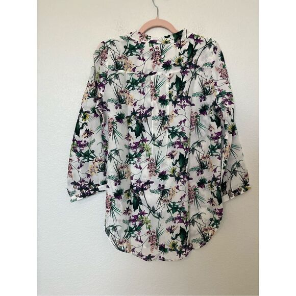 New Amour Vert White Amy Tropez Floral 100% Silk Blouse - Picture 6 of 6